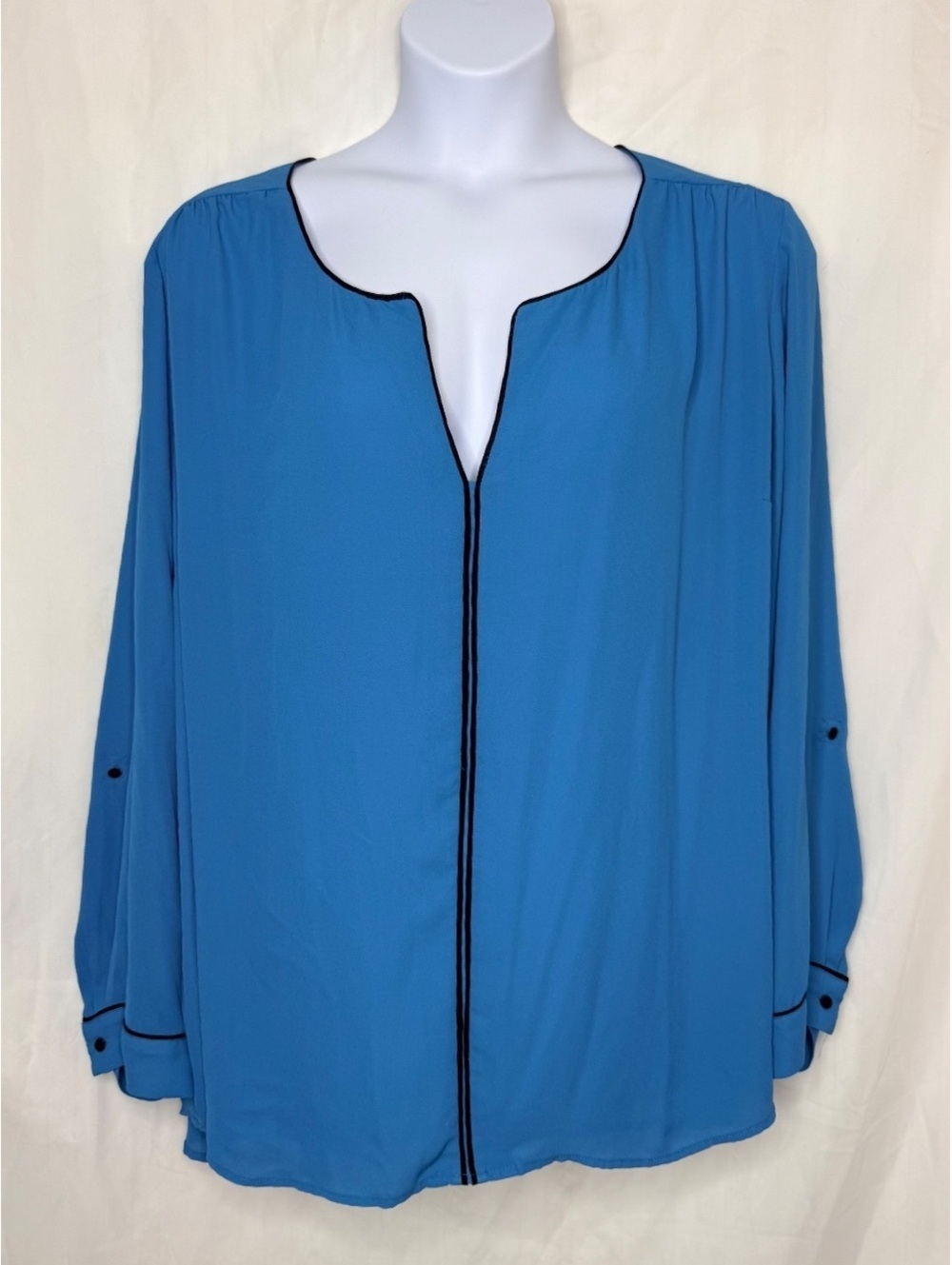 ModCloth Teal Blue Chiffon Black Trim Blouse 4X